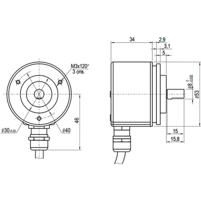 Энкодер инкрементальный INNOCONT EIP 50BO 6630V3000-R2 Ду50 выступающий вал - 6мм, материал корпуса - алюминий, разрешение - 3000имп/об, напряжение - 5-30В, выход - TTL/HTL с инверсией, IP65, радиальный кабель - 2м