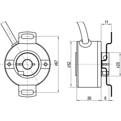 Энкодеры инкрементальные INNOCONT EIP 50HO 8630 Ду50 полый вал - 8мм, материал корпуса - алюминий, разрешение - 1-65536имп/об, напряжение - 5-30В, выход - TTL/HTL с инверсией, IP54, радиальный кабель - 2м