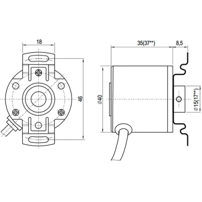 Энкодеры инкрементальные INNOCONT ESI-H40-10 Ду40 полый вал - 10мм, материал корпуса - сталь, разрешение - 100-5000имп/об, напряжение - 5/24В, выход - TTL/HTL, IP54, радиальный кабель - 2м