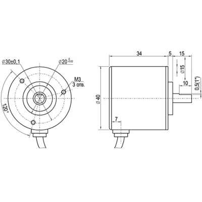Энкодеры инкрементальные INNOCONT ESI-S40-8 Ду40 выступающий вал - 8мм, материал корпуса - сталь, разрешение - 100-5000имп/об, напряжение - 5/24В, выход - TTL/HTL, IP54, радиальный кабель - 2м