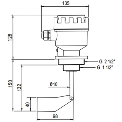 Датчик уровня ротационный INNOLEVEL IL-LAA-N Ру0.8, 220 VAC, IP65, лопасть 40х98мм, скорость вращения - 1об/мин, резьба 1 1/2″ с переходом на 2 1/2″, удлинение - 150мм, 1 гермоввод