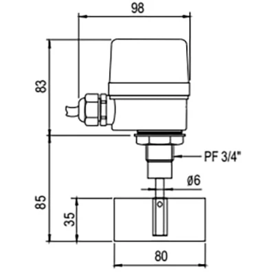 Датчик уровня ротационный INNOLEVEL IL-MDA Ру0.8, 24 VAC, IP65, прямоугольная лопасть 35х80мм, скорость вращения - 1об/мин, резьба 3/4″, контргайка, удлинение - 85мм