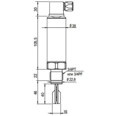 Датчик уровня вибрационный INNOLEVEL IL-VA-TS-PT Ру40, 12 - 55 VDC, IP65, резьба 3/4'' PT коническая, удлинение - 40мм, выход PNP/NPN, разъем DIN 43650