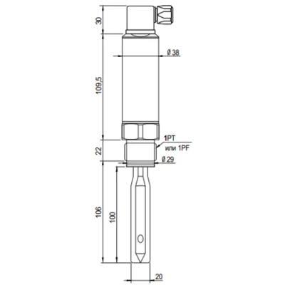 Датчик уровня вибрационный INNOLEVEL IL-VA-PT Ру40, 12 - 55 VDC, IP65, резьба 1'' PT коническая, удлинение - 100мм, выход PNP/NPN, разъем DIN 43650