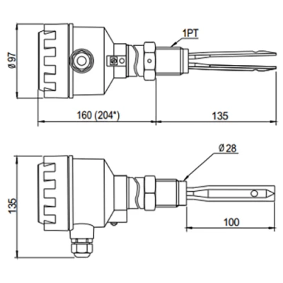 Датчик уровня вибрационный INNOLEVEL IL-VUA Ру20, 220 VAC, IP 65, резьба 1″ PT, удлинение - 135мм, 2 релейных выхода