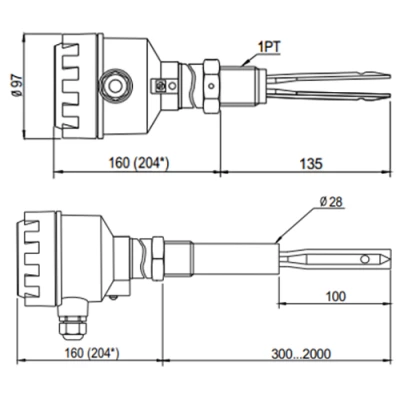 Датчик уровня вибрационный INNOLEVEL IL-VUA-L500 Ру20, 220 VAC, IP 65, резьба 1″ PT, удлинение - 500мм, 2 релейных выхода