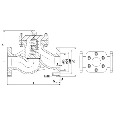 Клапан обратный DN.ru VCR3434-F Ду50 Ру40 фланцевый, подъемный, корпус - углеродистая сталь WCB, диск - углеродистая сталь WCB