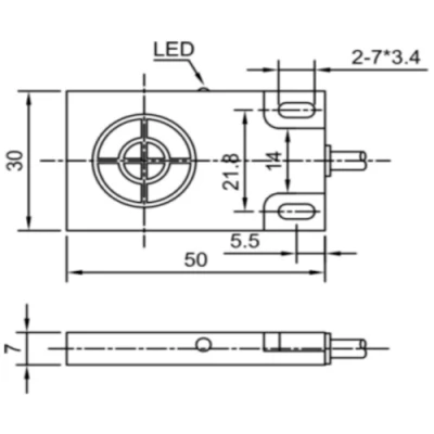 Датчик емкостный LANBAO CE07SN08DPO прямоугольный, монтаж - незаподлицо, расстояние срабатывания - 8мм, тип выходного сигнала - PNP NO, соединение - кабель 2м, материал корпуса - пластик, IP67