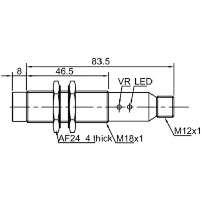 Датчик емкостный LANBAO CR18CN08DPO-E2 резьбовой, монтаж - незаподлицо, расстояние срабатывания - 8мм, тип выходного сигнала - PNP NO, соединение - разъем M12, материал корпуса - пластик, IP67