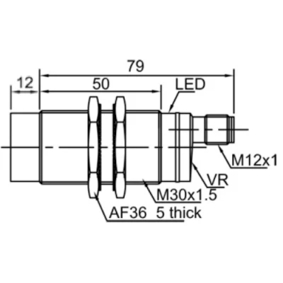 Датчик емкостный LANBAO CR30CN15ATO-E2 резьбовой, монтаж - незаподлицо, расстояние срабатывания - 15мм, тип выходного сигнала - 2-х проводной NO, соединение - разъем M12, материал корпуса - пластик, IP67