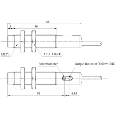 Датчик емкостный LANBAO CR12XCN08DPOY резьбовой, монтаж - незаподлицо, расстояние срабатывания - 8мм, тип выходного сигнала - PNP NO, соединение - кабель 2м, материал корпуса - латунь никелированная, IP67
