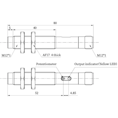 Датчик емкостный LANBAO CR12XCN08DNCY-E2 резьбовой, монтаж - незаподлицо, расстояние срабатывания - 8мм, тип выходного сигнала - NPN NC, соединение - разъем M12, материал корпуса - пластик, IP67