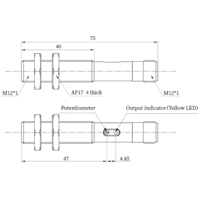 Датчик емкостный LANBAO CR12XCF04DPOY-E2 резьбовой, монтаж - заподлицо, расстояние срабатывания - 4мм, тип выходного сигнала - PNP NO, соединение - разъем M12, материал корпуса - пластик, IP67