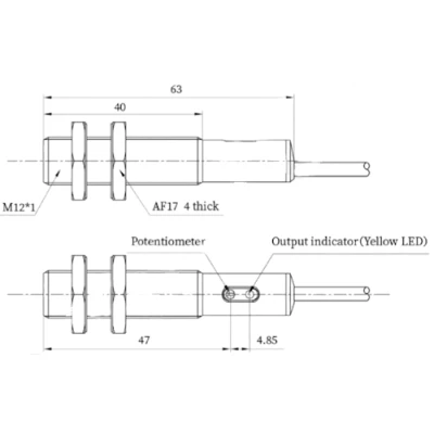 Датчик емкостный LANBAO CR12XCF04DPOY резьбовой, монтаж - заподлицо, расстояние срабатывания - 4мм, тип выходного сигнала - PNP NO, соединение - кабель 2м, материал корпуса - латунь никелированная, IP67