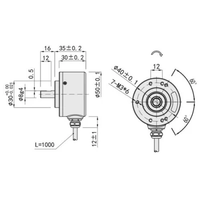 Энкодеры инкрементальные LANBAO ENI50S с выходом PUSH-PULL, материал корпуса - алюминиевый сплав, сплошной вал - 8мм