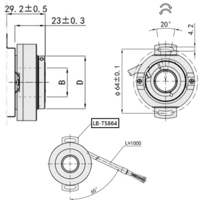 Энкодеры инкрементальные LANBAO ENI58KB12, материал корпуса - алюминиевый сплав, сквозной вал - 12мм с задним зажимом, разрешение - 1024-57600имп/об, выход - HTL, кабель - 1-5м, напряжение - 8-30В, IP50
