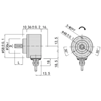 Энкодеры инкрементальные LANBAO ENI58S8, материал корпуса - алюминиевый сплав, сплошной вал - 8мм, разрешение - 1024-65536имп/об, выход - TTL, кабель - 1-5м, напряжение - 5В, IP58/65