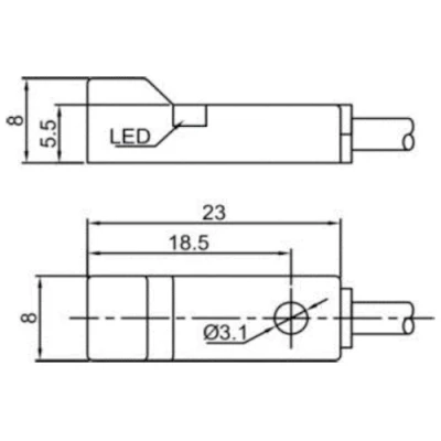 Датчик индуктивный LANBAO LE09SN25DPC прямоугольный, монтаж - незаподлицо, расстояние срабатывания - 2.5мм, тип выходного сигнала - PNP NC, соединение - кабель 2м, материал корпуса - пластик, IP67