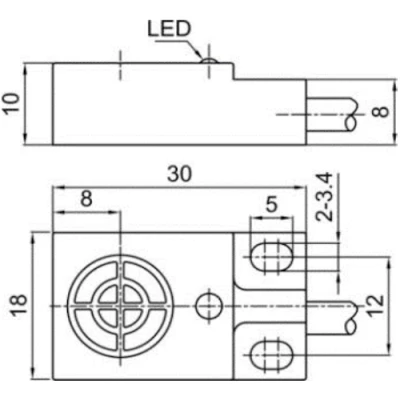 Датчик индуктивный LANBAO LE10SF05DNC прямоугольный, монтаж - заподлицо, расстояние срабатывания - 5мм, тип выходного сигнала - NPN NC, соединение - кабель 2м, материал корпуса - пластик, IP67