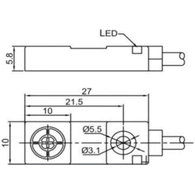 Датчик индуктивный LANBAO LE11SN03DNO прямоугольный, монтаж - незаподлицо, расстояние срабатывания - 3мм, тип выходного сигнала - NPN NO, соединение - кабель 2м, материал корпуса - пластик, IP67