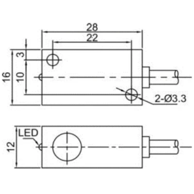 Датчик индуктивный LANBAO LE16SN04DNC прямоугольный, монтаж - незаподлицо, расстояние срабатывания - 4мм, тип выходного сигнала - NPN NC, соединение - кабель 2м, материал корпуса - пластик, IP67