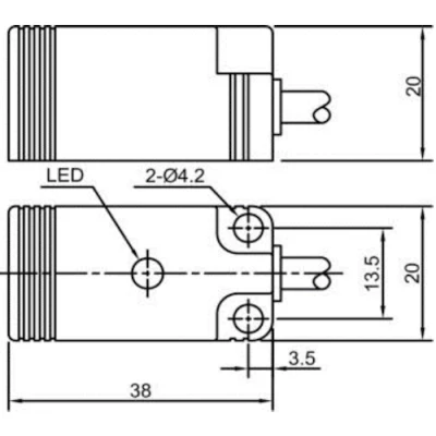 Датчик индуктивный LANBAO LE20SF05DPC прямоугольный, монтаж - заподлицо, расстояние срабатывания - 5мм, тип выходного сигнала - PNP NC, соединение - кабель 2м, материал корпуса - пластик, IP67