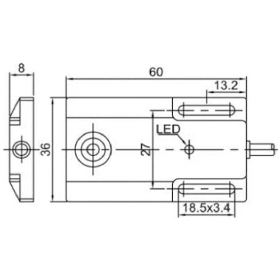 Датчик индуктивный LANBAO LE36SF05DNC прямоугольный, монтаж - заподлицо, расстояние срабатывания - 5мм, тип выходного сигнала - NPN NC, соединение - кабель 2м, материал корпуса - пластик, IP67