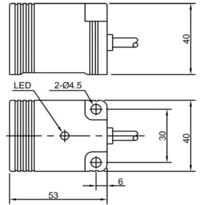 Датчик индуктивный LANBAO LE40SN20ATO прямоугольный, монтаж - незаподлицо, расстояние срабатывания - 20мм, тип выходного сигнала - 2-х проводной NO, соединение - кабель 2м, материал корпуса - пластик, IP67