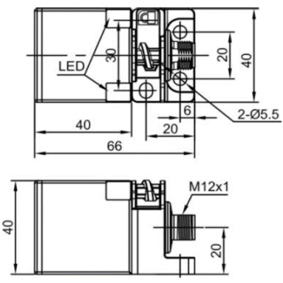 Датчик индуктивный LANBAO LE40SZSF15DPC-E2 прямоугольный, монтаж - заподлицо, расстояние срабатывания - 15мм, тип выходного сигнала - PNP NC, соединение - разъем M12, материал корпуса - пластик, IP67