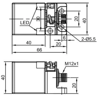 Датчик индуктивный LANBAO LE40SZSF10LIM-E2 прямоугольный, монтаж - заподлицо, расстояние срабатывания - 10мм, соединение - разъем M12, материал корпуса - полибутилентерефталат, IP67
