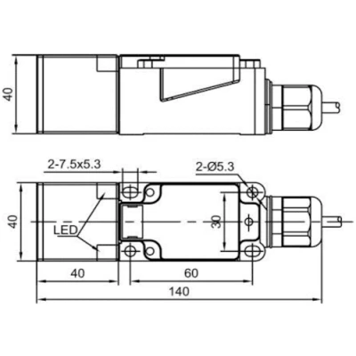 Датчик индуктивный LANBAO LE40XZSF15DLC-D прямоугольный, монтаж - заподлицо, расстояние срабатывания - 15мм, тип выходного сигнала - 2-х проводной NC, соединение - клеммы, материал корпуса - пластик, IP67
