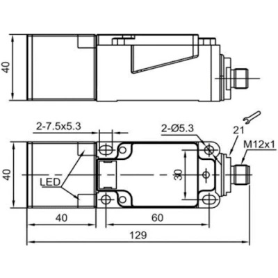 Датчик индуктивный LANBAO LE40XZSF10LIUM-E2 прямоугольный, монтаж - заподлицо, расстояние срабатывания - 10мм, соединение - разъем M12, материал корпуса - полибутилентерефталат, IP67