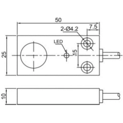 Датчик индуктивный LANBAO LE50SF05DPO прямоугольный, монтаж - заподлицо, расстояние срабатывания - 5мм, тип выходного сигнала - PNP NO, соединение - кабель 2м, материал корпуса - пластик, IP67