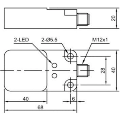 Датчик индуктивный LANBAO LE68SF15DNC-E2 прямоугольный, монтаж - заподлицо, расстояние срабатывания - 15мм, тип выходного сигнала - NPN NC, соединение - разъем M12, материал корпуса - пластик, IP67