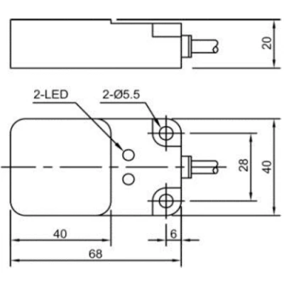 Датчик индуктивный LANBAO LE68SN25DLO прямоугольный, монтаж - незаподлицо, расстояние срабатывания - 25мм, тип выходного сигнала - 2-х проводной NO, соединение - кабель 2м, материал корпуса - пластик, IP67