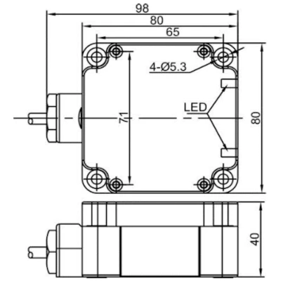 Датчик индуктивный LANBAO LE80XZSN50SBC-D прямоугольный, монтаж - незаподлицо, расстояние срабатывания - 50мм, тип выходного сигнала - 2-х проводной NC, соединение - клеммы, материал корпуса - пластик, IP67