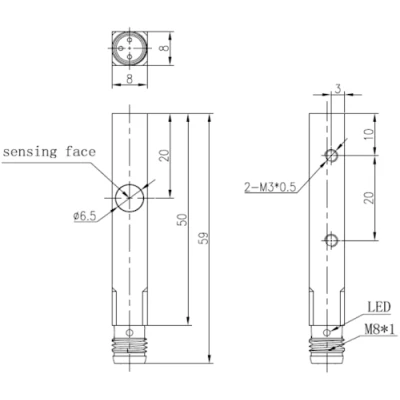 Датчик индуктивный LANBAO LE82VF15DNC-E1 прямоугольный, монтаж - заподлицо, расстояние срабатывания - 1.5мм, тип выходного сигнала - NPN NC, соединение - разъем M8, материал корпуса - алюминий, IP67