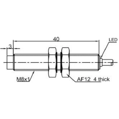 Датчик индуктивный LANBAO LR08BN04DLOY резьбовой, монтаж - незаподлицо, расстояние срабатывания - 4мм, тип выходного сигнала - 2-х проводной NO, соединение - кабель 2м, материал корпуса - сталь нержавеющая, IP67