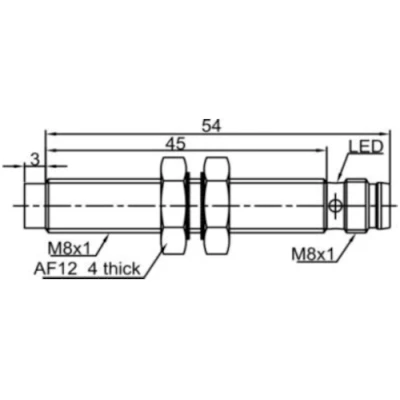Датчик индуктивный LANBAO LR08BN04DPCY-E1 резьбовой, монтаж - незаподлицо, расстояние срабатывания - 4мм, тип выходного сигнала - PNP NC, соединение - разъем M8, материал корпуса - сталь нержавеющая, IP67