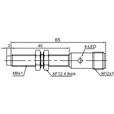 Датчик индуктивный LANBAO LR08BN04DLCY-E2 резьбовой, монтаж - заподлицо, расстояние срабатывания - 4мм, тип выходного сигнала - 2-х проводной NC, соединение - разъем M12, материал корпуса - латунь никелированная, IP67