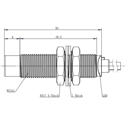 Датчик индуктивный LANBAO LR12EBN08DPOY резьбовой, монтаж - незаподлицо, расстояние срабатывания - 8мм, тип выходного сигнала - PNP NO, соединение - кабель 2м, материал корпуса - медно-никелевый сплав, IP68