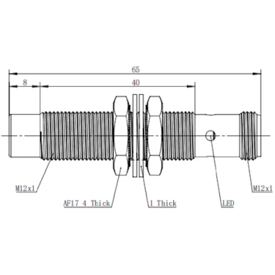 Датчик индуктивный LANBAO LR12EBN08DNCY-E2 резьбовой, монтаж - незаподлицо, расстояние срабатывания - 8мм, тип выходного сигнала - NPN NC, соединение - разъем M12, материал корпуса - медно-никелевый сплав, IP68