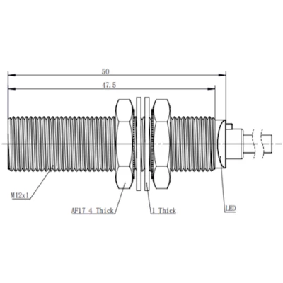 Датчик индуктивный LANBAO LR12EBF04DNCY резьбовой, монтаж - заподлицо, расстояние срабатывания - 4мм, тип выходного сигнала - NPN NC, соединение - кабель 2м, материал корпуса - медно-никелевый сплав, IP68