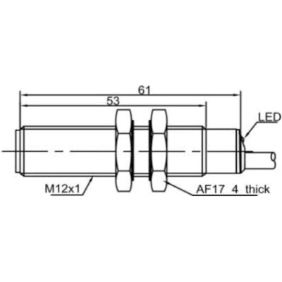 Датчик индуктивный LANBAO LR12XCF02ATC резьбовой, монтаж - заподлицо, расстояние срабатывания - 2мм, тип выходного сигнала - 2-х проводной NC, соединение - кабель 2м, материал корпуса - латунь никелированная, IP67