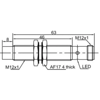 Датчик индуктивный LANBAO LR12XBN08DLCY-E2 резьбовой, монтаж - незаподлицо, расстояние срабатывания - 8мм, тип выходного сигнала - 2-х проводной NC, соединение - разъем M12, материал корпуса - латунь никелированная, IP67