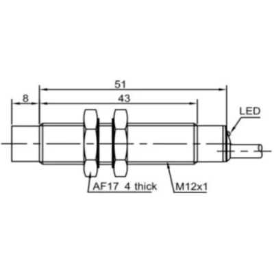 Датчик индуктивный LANBAO LR12XBN08DLOY резьбовой, монтаж - незаподлицо, расстояние срабатывания - 8мм, тип выходного сигнала - 2-х проводной NO, соединение - кабель 2м, материал корпуса - латунь никелированная, IP67
