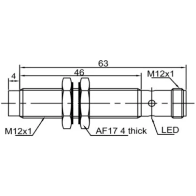 Датчик индуктивный LANBAO LR12XBN04DNOW1-E2 резьбовой, монтаж - незаподлицо, расстояние срабатывания - 4мм, тип выходного сигнала - NPN NO, соединение - разъем M12, материал корпуса - латунь никелированная, IP67