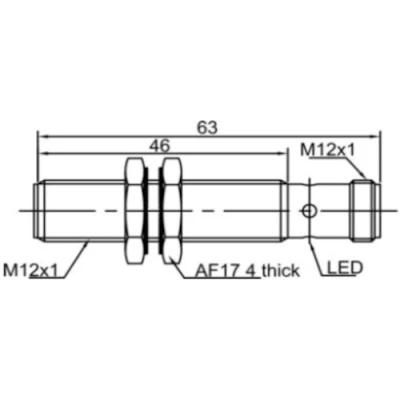 Датчик индуктивный LANBAO LR12XBF02DNCW1-E2 резьбовой, монтаж - заподлицо, расстояние срабатывания - 2мм, тип выходного сигнала - NPN NC, соединение - разъем M12, материал корпуса - латунь никелированная, IP67