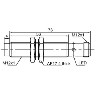 Датчик индуктивный LANBAO LR12XCN04LUM-E2 резьбовой, монтаж - незаподлицо, расстояние срабатывания - 4мм, соединение - разъем M12, материал корпуса - латунь никелированная, IP67