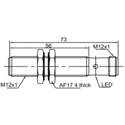 Датчик индуктивный LANBAO LR12XCF02LIM-E2 резьбовой, монтаж - заподлицо, расстояние срабатывания - 2мм, соединение - разъем M12, материал корпуса - латунь никелированная, IP67